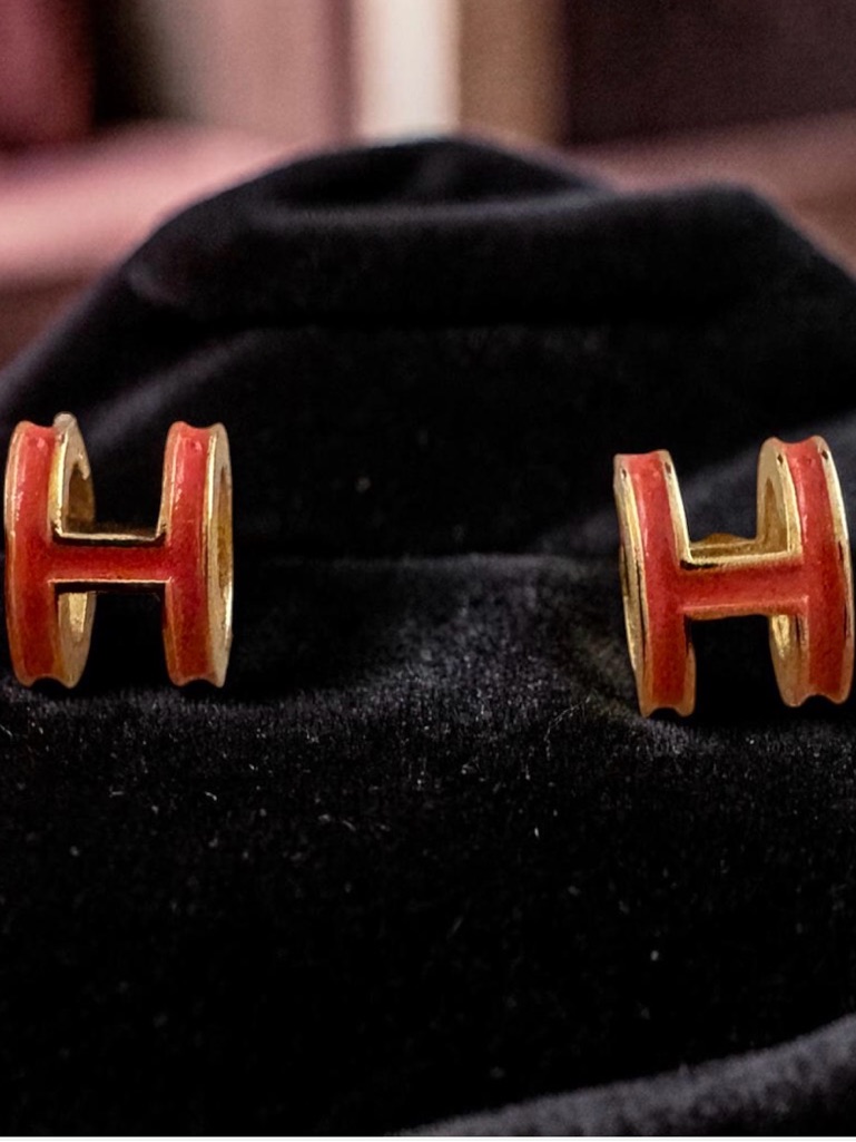 Orange Gold-Tone Earrings